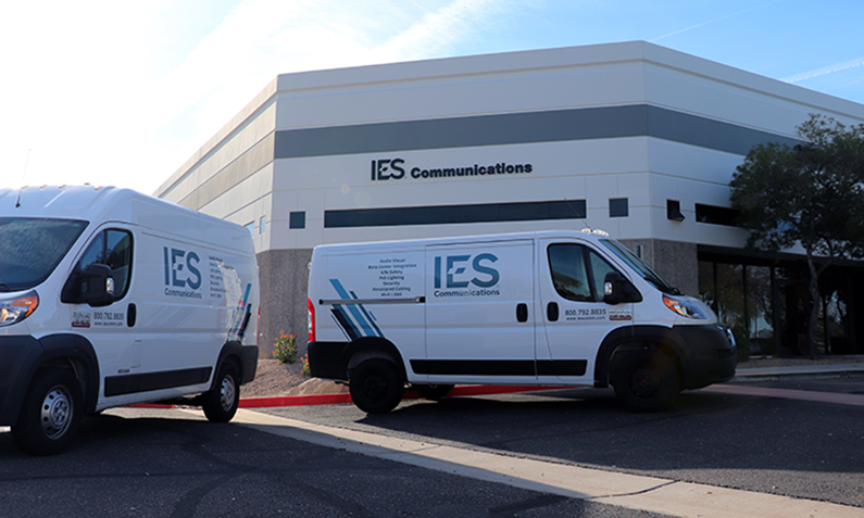 IES Commercial building with IES electrical and communications services van by the entrance