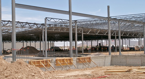 new construction steel framing of large distribution warehouse